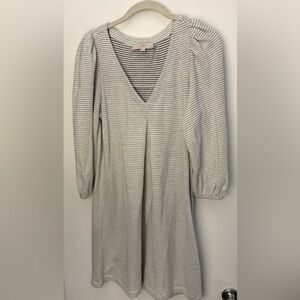 LOFT Black and White Striped V-Neck Dress